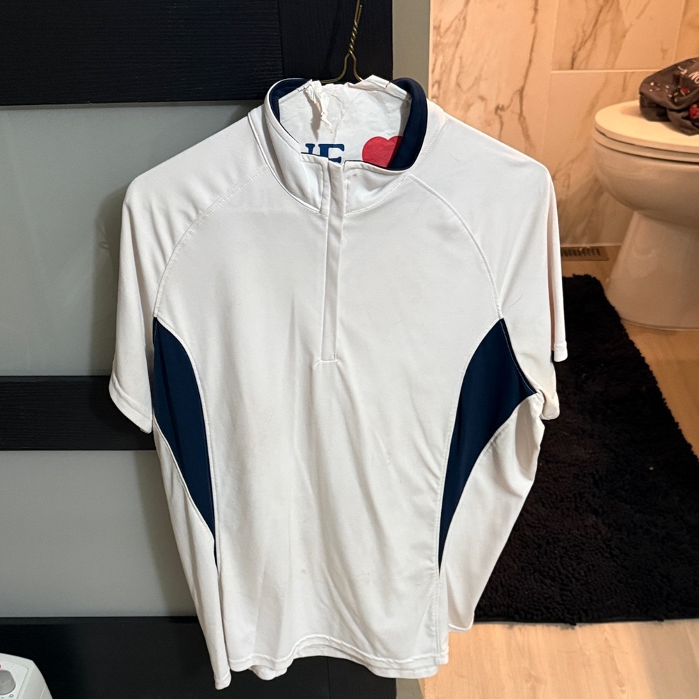 White Short-Sleeve Athletic Tee with Navy Panels